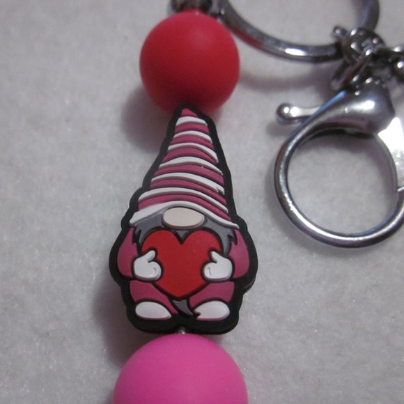 Red and Pink Gnome Keychain / Bag Charm / Valentine Keychain. - Picture 2 of 3